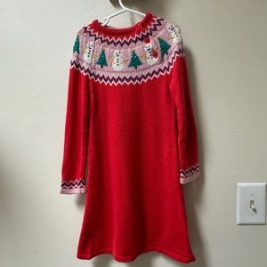Holiday Sweater Dress with Trees and Snowman